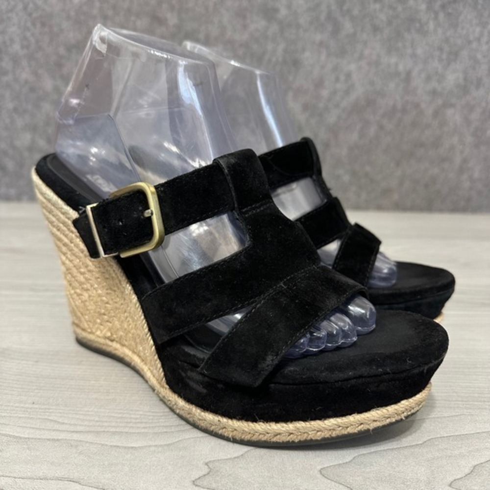 UGG Black Velvety with Gold Accent Espadrille Wedge Sandals. 9 40EU. Like New!